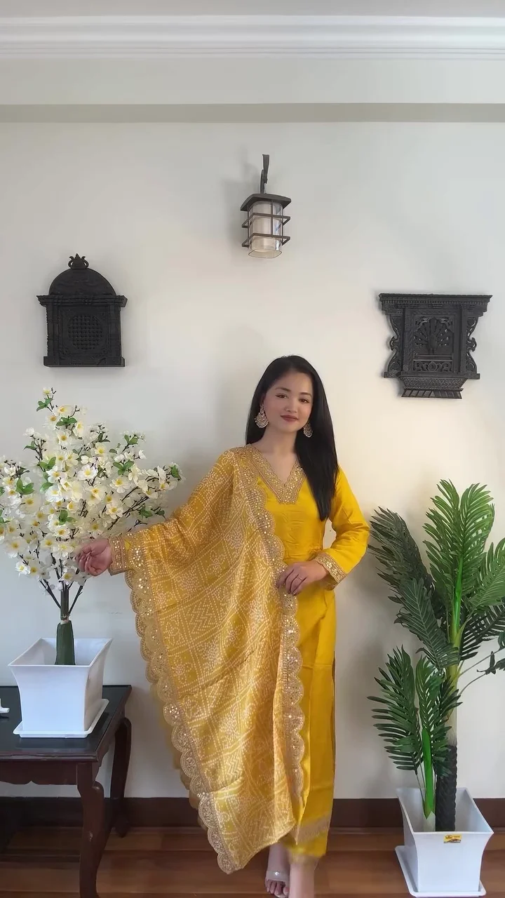 Elegant Mustard Yellow Kurta Set for Women with Embroidered Dupatta – Traditional Indian Ethnic Wear for Festive, Party & Casual Occasions - Image 2