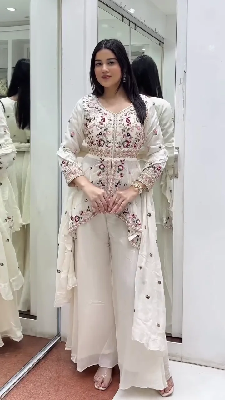 White Sharara Set for Women & Girls – Flared Design, Soft Fabric & Perfect for Festive, Wedding, and Party Wear