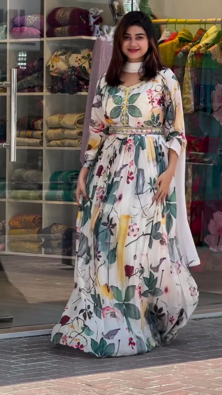 Floral Print Anarkali Suit for Women – Stylish Flower Printed Flared Ethnic Dress – Perfect for Casual Wear, Festive Occasions & Parties