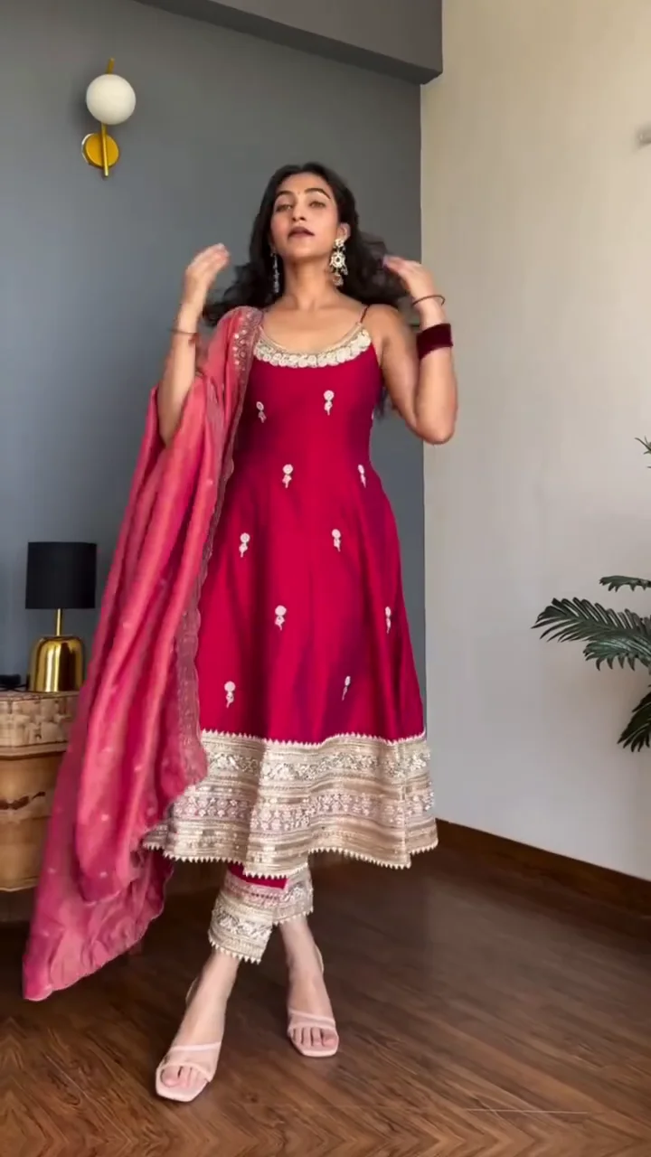 Royal Magenta Silk-Blend Anarkali Suit Set with Ornate Zari Embroidery, Statement Sequin Border, and Contrasting Lace Details – Premium Festive & Bridal Guest Wear