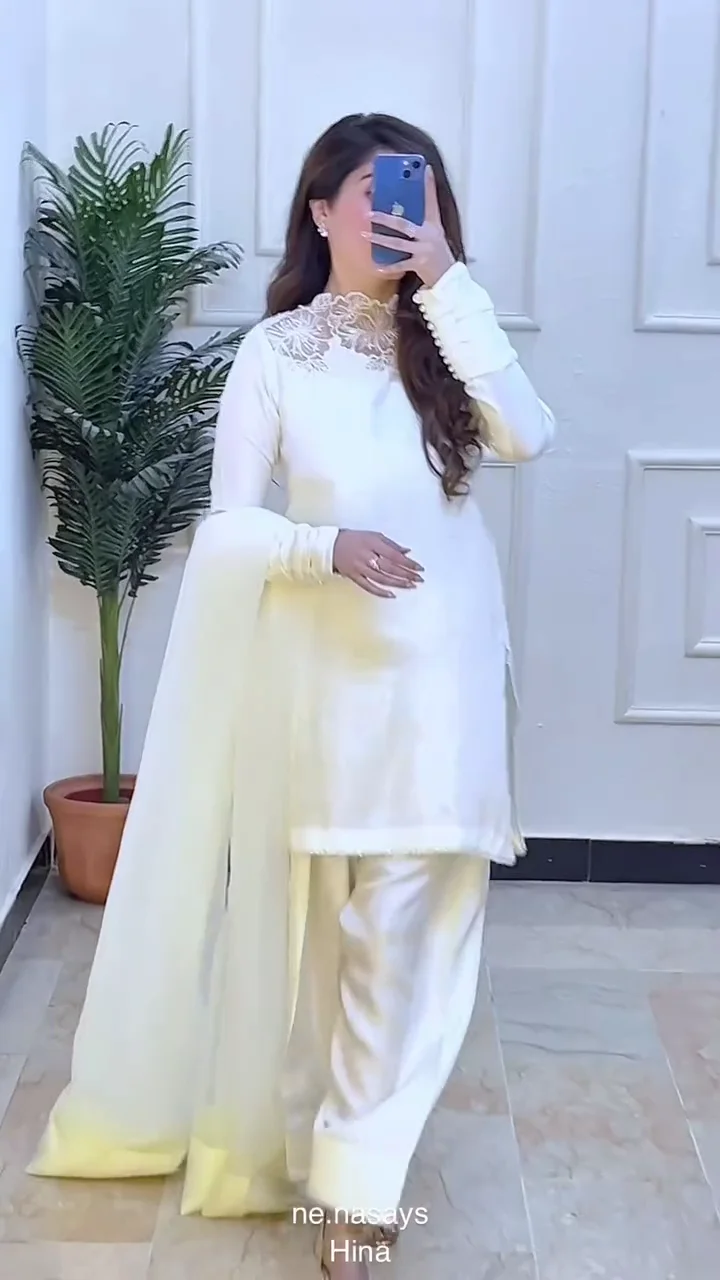 Elegant Ivory White Women’s Kurta Palazzo Set with Lace Neckline & Flowing Dupatta – Premium Ethnic Wear for Festive, Party & Formal Occasions - Image 2