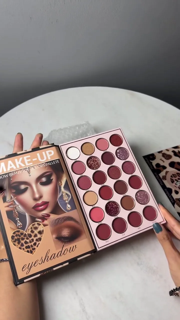 All-in-One Professional Eyeshadow Palette Notebook – 6-in-1 Beauty Collection Featuring 28 High-Pigment Matte, Shimmer, and Glitter Shades in a Chic Leopard Print Hardcover Case for Versatile Eye Makeup Looks - Image 2
