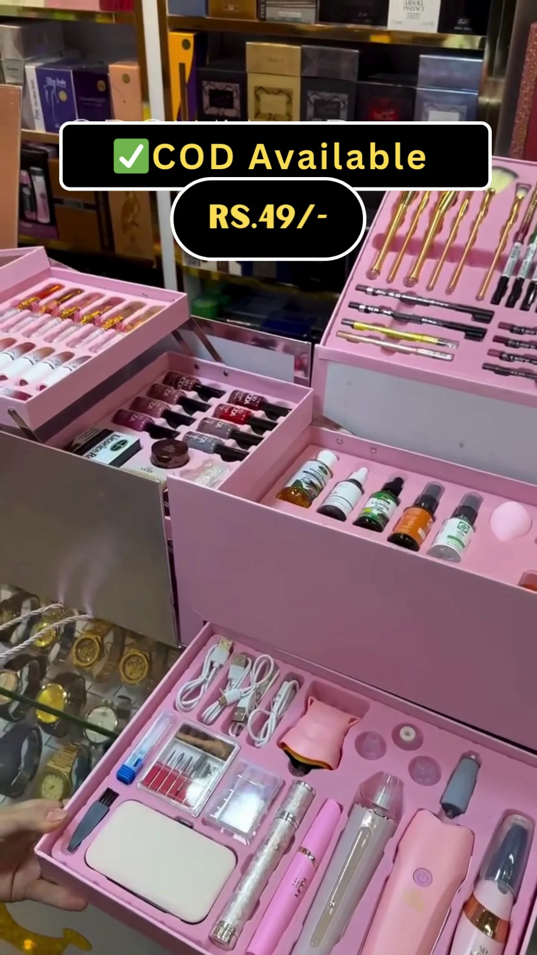 Makeup & Skincare Vanity Trunk – Luxury Multi-Tier Beauty Set Featuring Full Eyeshadow Palettes, Lip Kits, Professional Brush Set, Nail Lacquers, and Electronic Skincare Tools – Complete All-In-One Cosmetic Organizer - Image 2