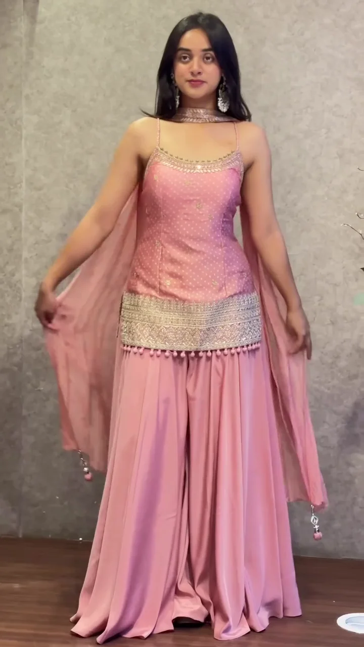 Pink Sharara Set for Women – Stylish Kurti with Flared Sharara, Soft & Comfortable Fabric, Perfect for Festive Wear, Parties, and Special Occasions