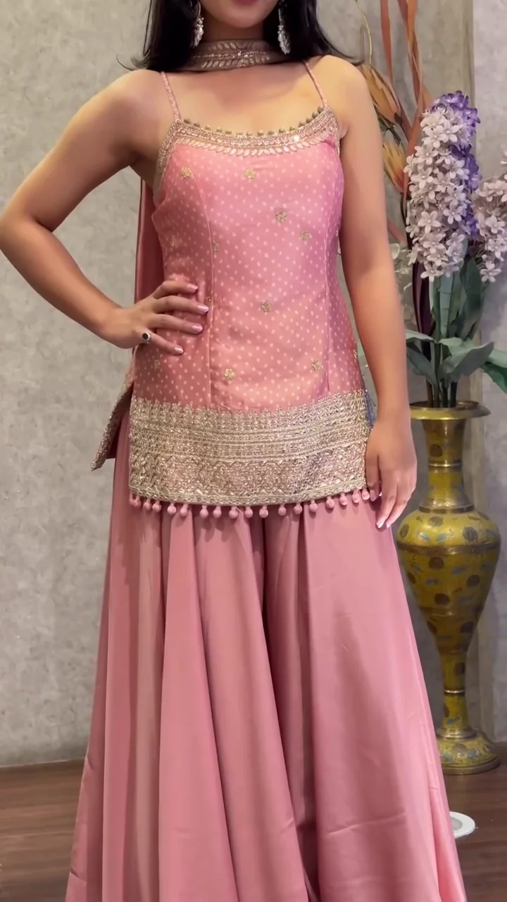 Pink Sharara Set for Women – Stylish Kurti with Flared Sharara, Soft & Comfortable Fabric, Perfect for Festive Wear, Parties, and Special Occasions - Image 2