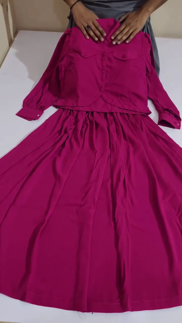 Premium Modest Wear Collection: Elegant Mauve Pleated High-Neck Maxi Dress & Vibrant Magenta Button-Down Co-ord Set – Versatile Two-Piece Occasion Wear Bundle